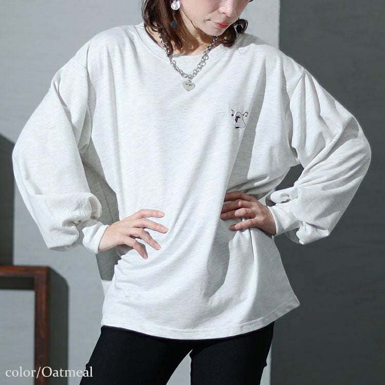 大きいサイズ レディース バックワッペンクルーネックトップス　cros-140123 【ゆうパケット可】