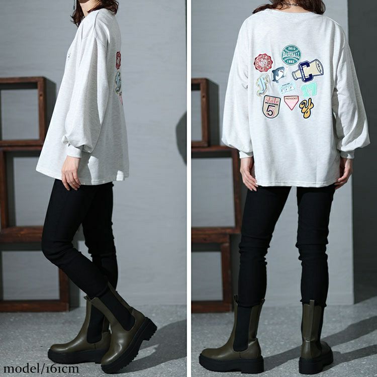 大きいサイズ レディース バックワッペンクルーネックトップス　cros-140123 【ゆうパケット可】