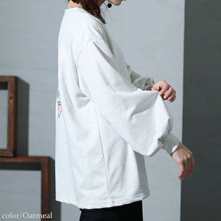 大きいサイズ レディース バックワッペンクルーネックトップス　cros-140123 【ゆうパケット可】