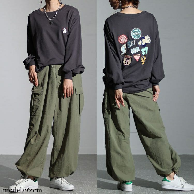 大きいサイズ レディース バックワッペンクルーネックトップス　cros-140123 【ゆうパケット可】