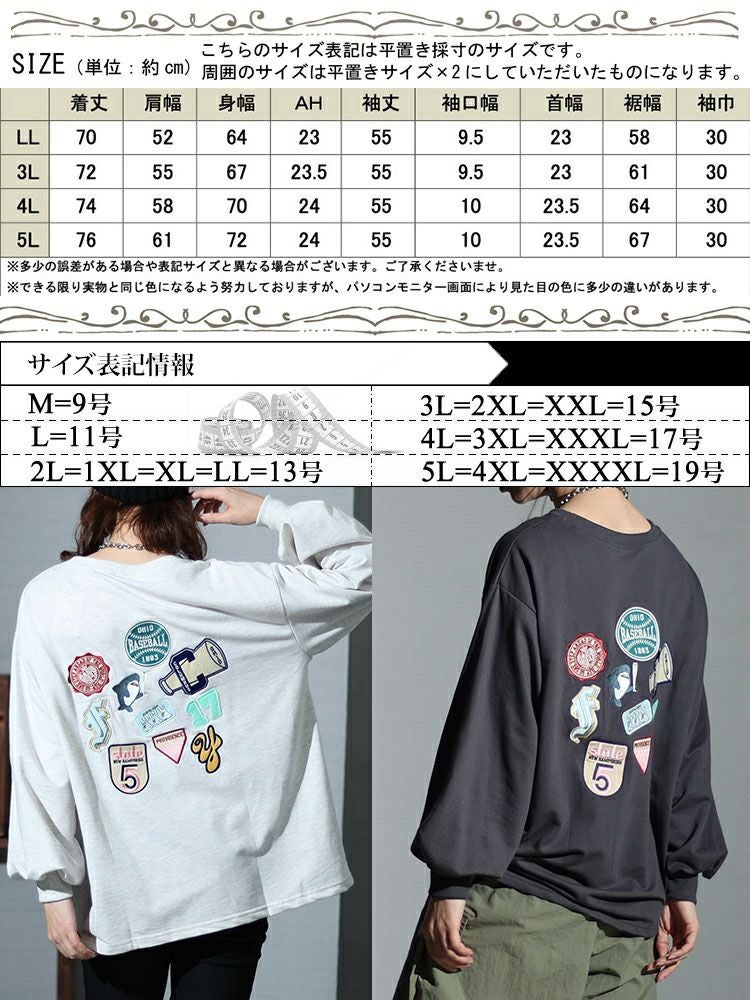 大きいサイズ レディース バックワッペンクルーネックトップス　cros-140123 【ゆうパケット可】