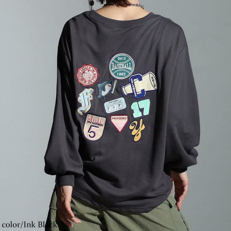 大きいサイズ レディース バックワッペンクルーネックトップス　cros-140123 【ゆうパケット可】 スミクロ