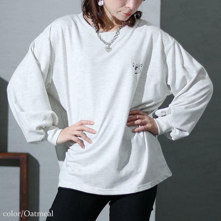 大きいサイズ レディース バックワッペンクルーネックトップス　cros-140123 【ゆうパケット可】 オートミール