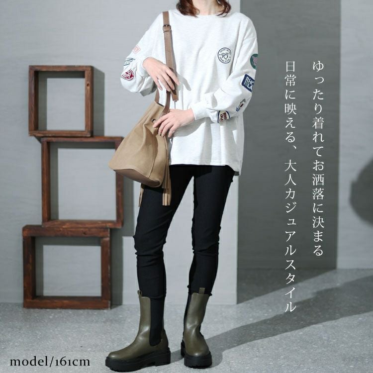 大きいサイズ レディース 袖ワッペンクルーネックトップス　cros-140122 【メール便可】