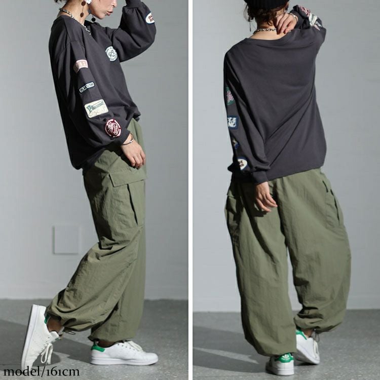 大きいサイズ レディース 袖ワッペンクルーネックトップス　cros-140122 【メール便可】