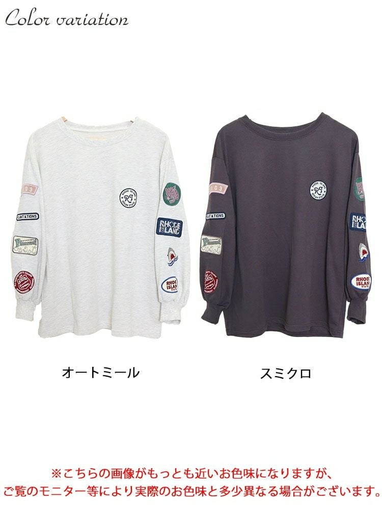 大きいサイズ レディース 袖ワッペンクルーネックトップス　cros-140122 【メール便可】