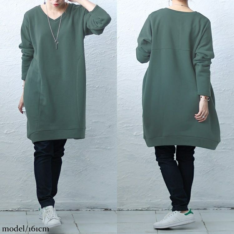 大きいサイズ レディース 裏起毛コクーンVネックプルオーバー　cros-140107