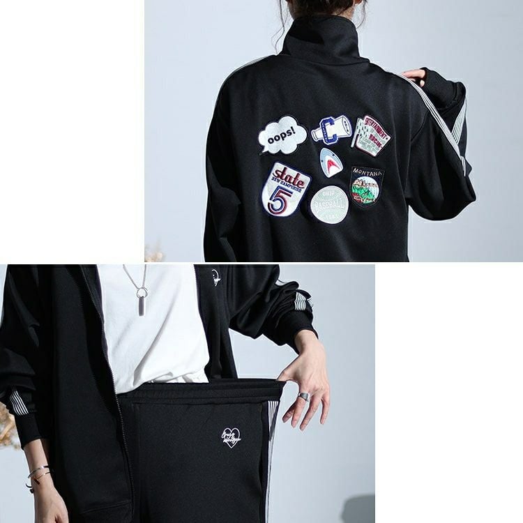 大きいサイズ レディース ワッペンジャージセットアップ　cros-140113