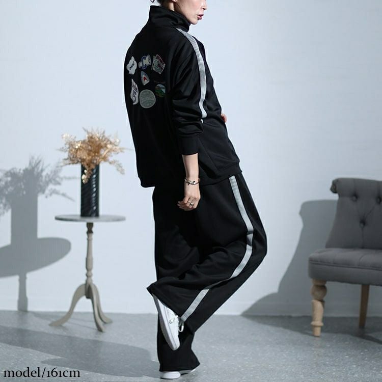 大きいサイズ レディース ワッペンジャージセットアップ　cros-140113