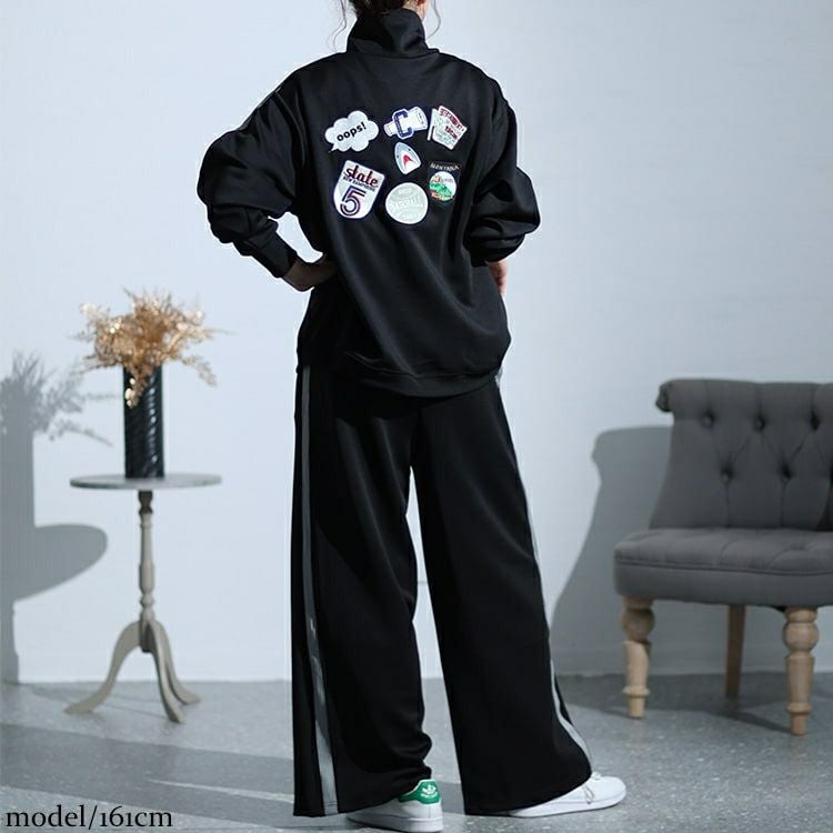 大きいサイズ レディース ワッペンジャージセットアップ　cros-140113