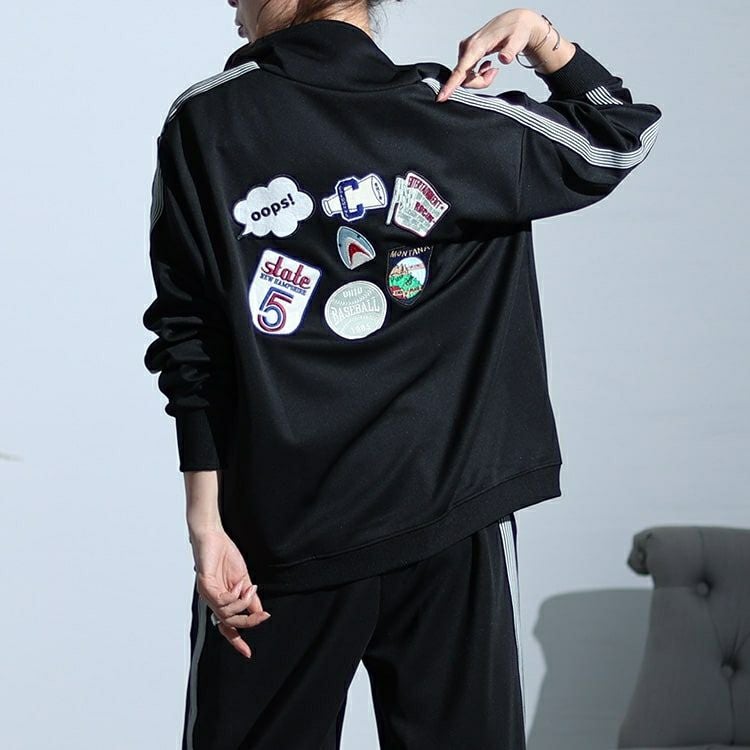 大きいサイズ レディース ワッペンジャージセットアップ　cros-140113