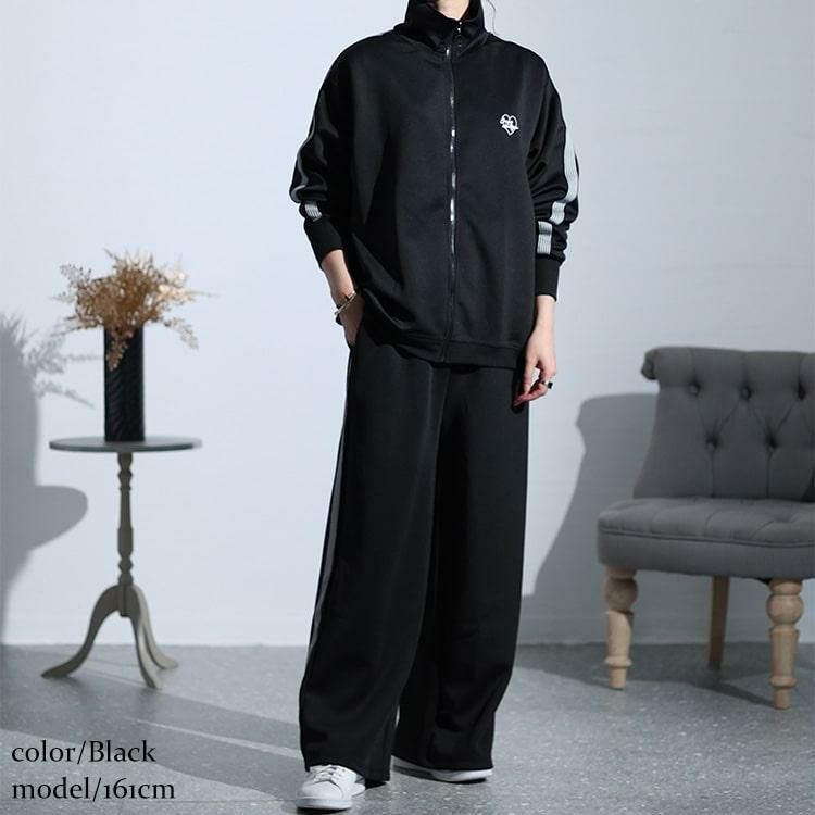 大きいサイズ レディース ワッペンジャージセットアップ　cros-140113 ブラック