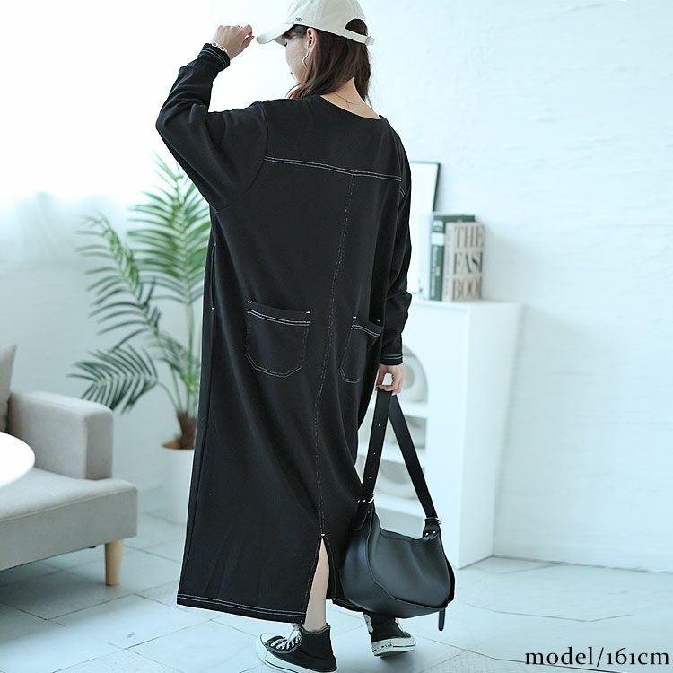 大きいサイズ レディース バックポケット付きステッチワンピース　bro-0028