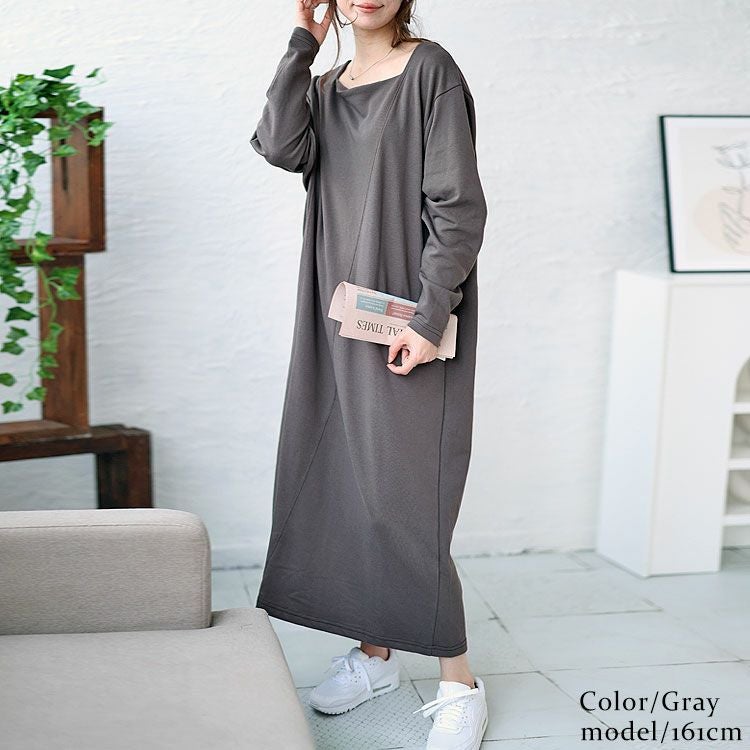 大きいサイズ レディース バックポケット付きステッチワンピース　bro-0028