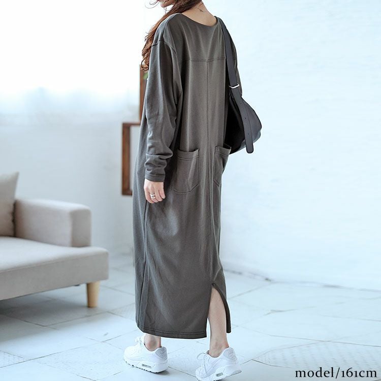 大きいサイズ レディース バックポケット付きステッチワンピース　bro-0028