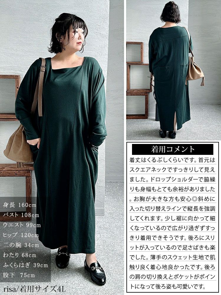 大きいサイズ レディース バックポケット付きステッチワンピース　bro-0028