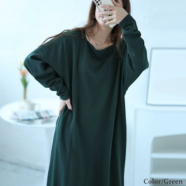 大きいサイズ レディース バックポケット付きステッチワンピース　bro-0028 グリーン