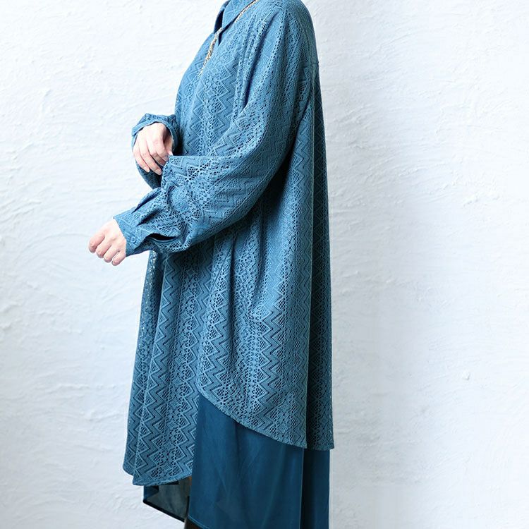 大きいサイズ レディース フェイクレイヤードレースシャツワンピース　bro-0025