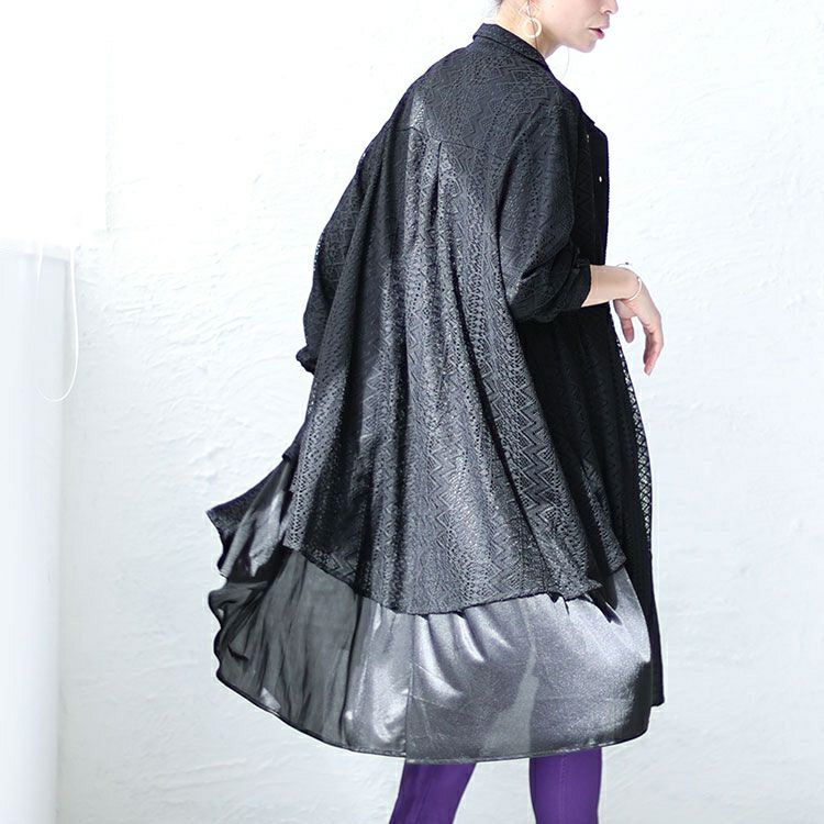 大きいサイズ レディース フェイクレイヤードレースシャツワンピース　bro-0025