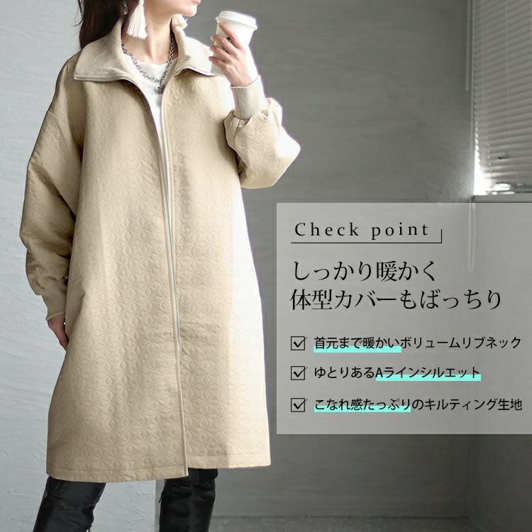 大きいサイズ レディース ボリュームリブネックキルティングコート　maru-6711