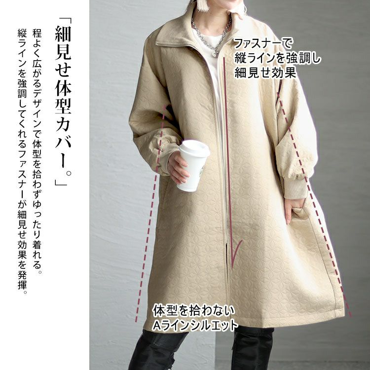 大きいサイズ レディース ボリュームリブネックキルティングコート　maru-6711