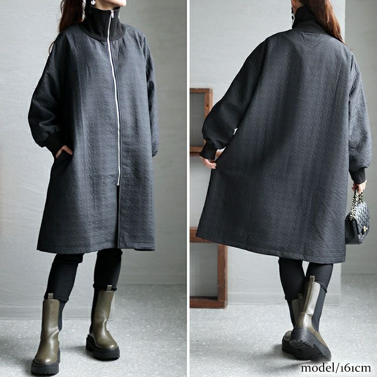 大きいサイズ レディース ボリュームリブネックキルティングコート　maru-6711