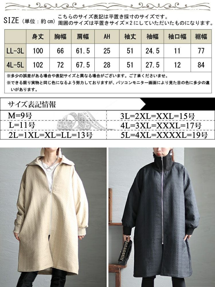 大きいサイズ レディース ボリュームリブネックキルティングコート　maru-6711