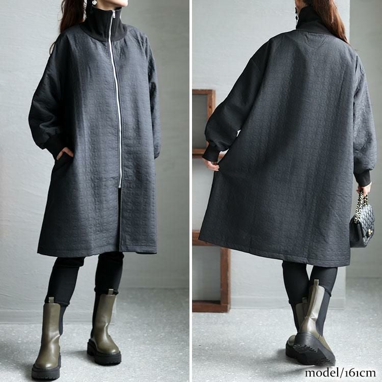 大きいサイズ レディース ボリュームリブネックキルティングコート　maru-6711 ブラック