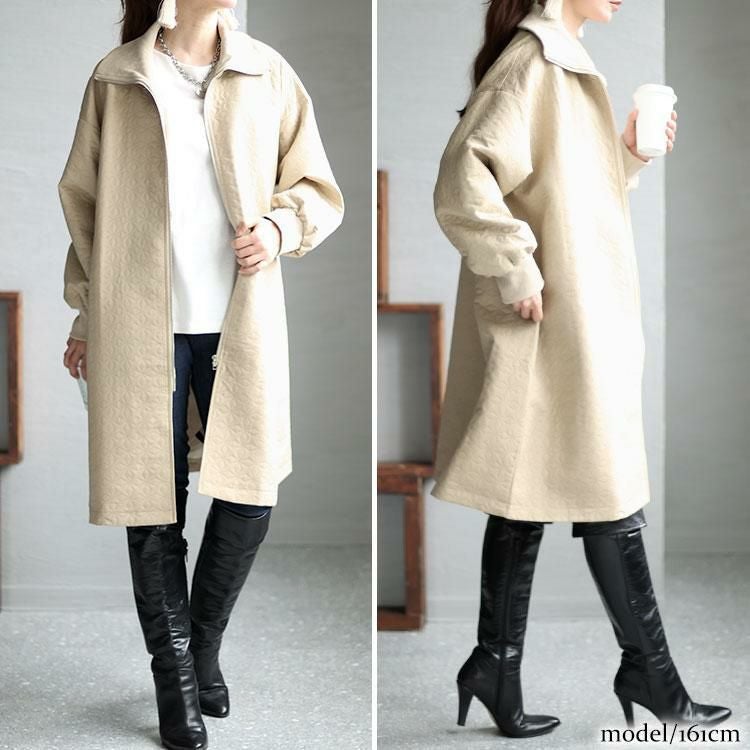 大きいサイズ レディース ボリュームリブネックキルティングコート　maru-6711 ベージュ