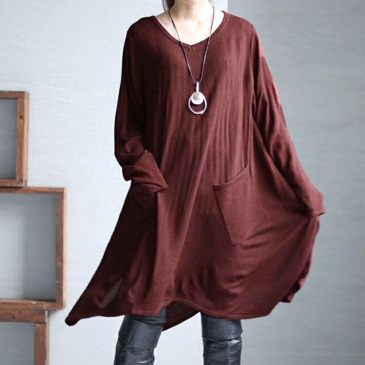 大きいサイズ レディース Vネックイレギュラーヘムチュニック　fem-409