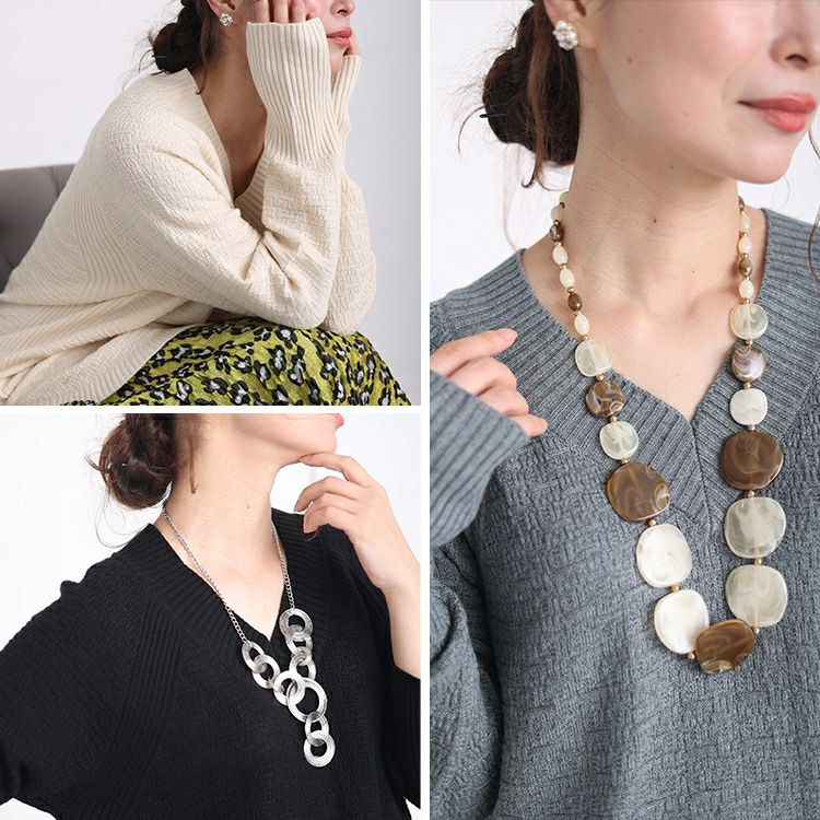 大きいサイズ レディース Vネックラウンドカットニットトップス　kt-43001