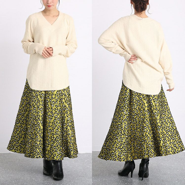 大きいサイズ レディース Vネックラウンドカットニットトップス　kt-43001