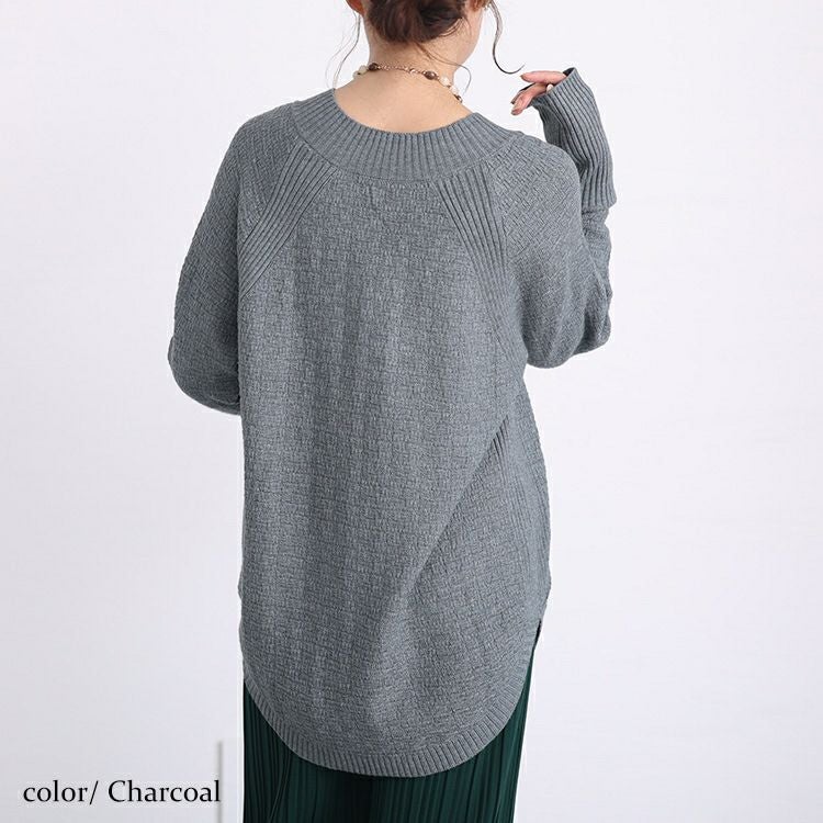 大きいサイズ レディース Vネックラウンドカットニットトップス　kt-43001