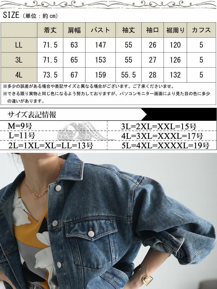 大きいサイズ レディース オーバーサイズデニムジャケット　sada-6880