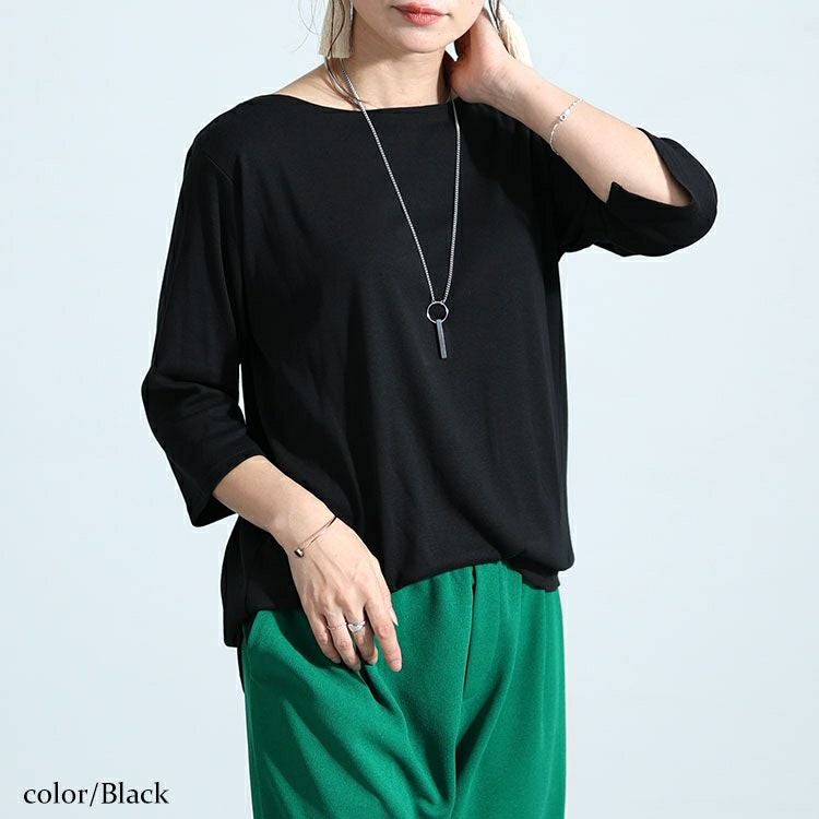 大きいサイズ レディース ボートネック7分袖カットソー　wk-0442 【メール便可】