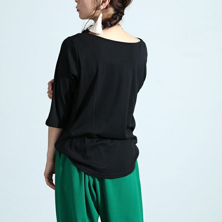 大きいサイズ レディース ボートネック7分袖カットソー　wk-0442 【メール便可】