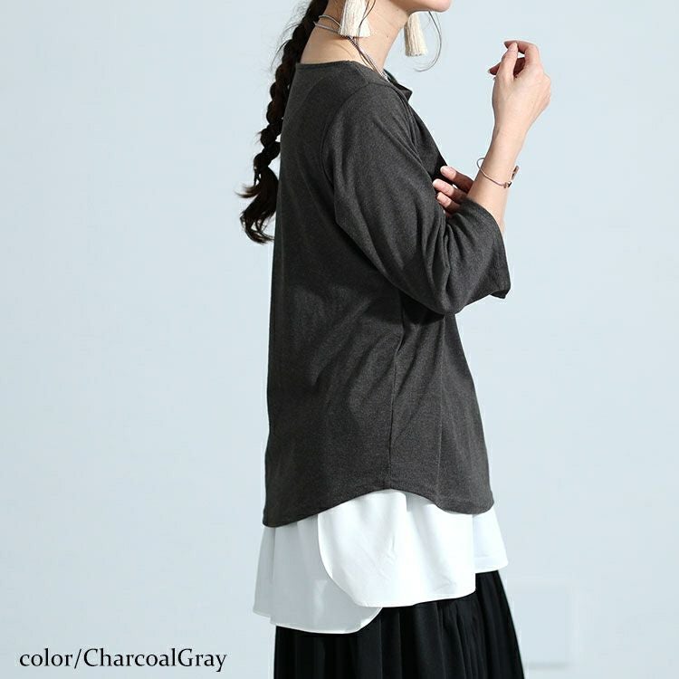 大きいサイズ レディース ボートネック7分袖カットソー　wk-0442 【メール便可】