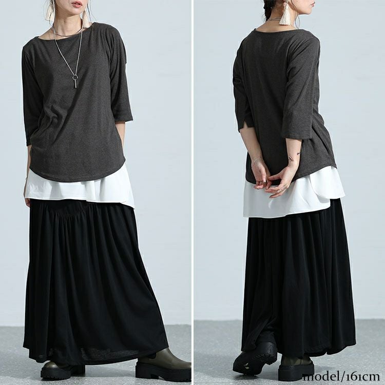 大きいサイズ レディース ボートネック7分袖カットソー　wk-0442 【メール便可】