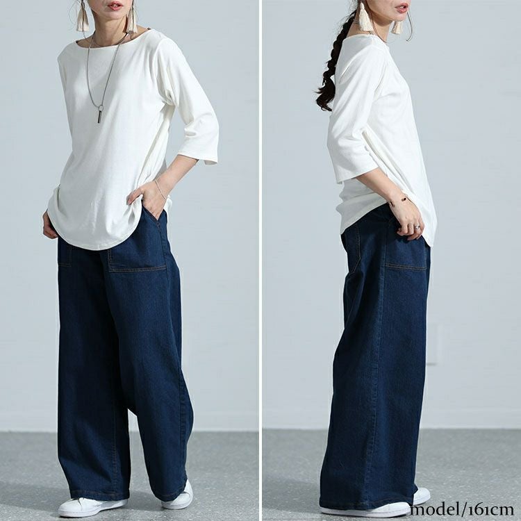 大きいサイズ レディース ボートネック7分袖カットソー　wk-0442 【メール便可】