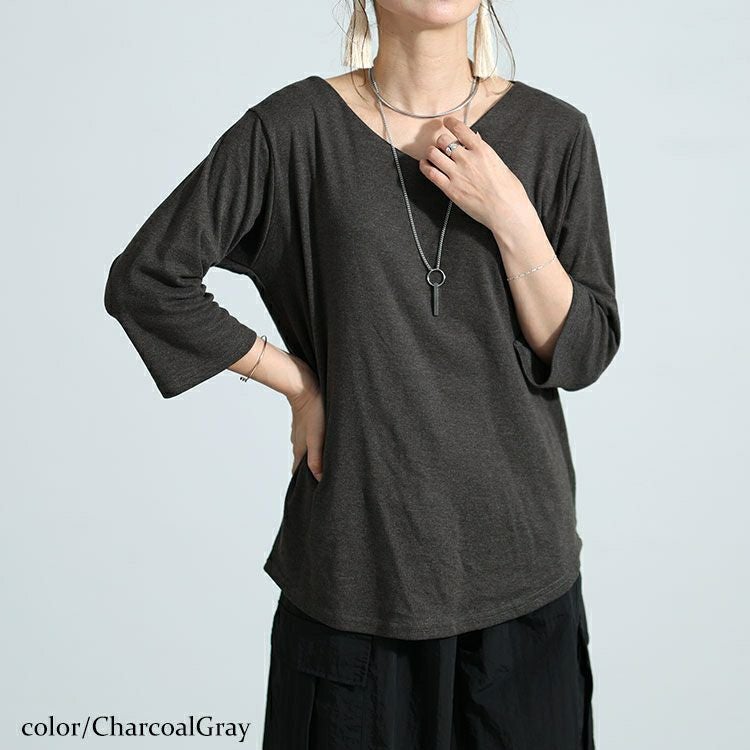 大きいサイズ レディース Vネック7分袖カットソー　wk-0446 【メール便可】