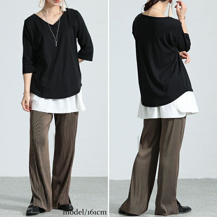 大きいサイズ レディース Vネック7分袖カットソー　wk-0446 【メール便可】