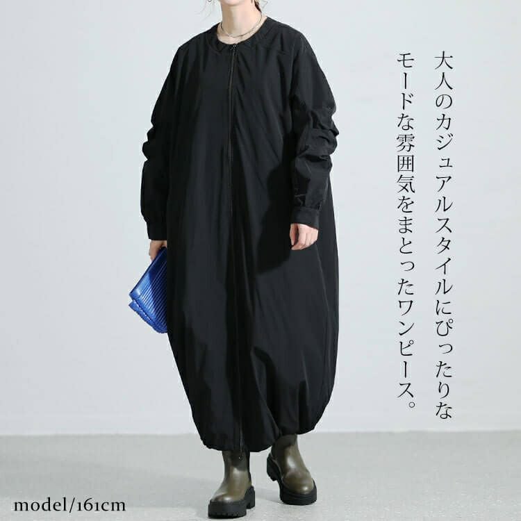 大きいサイズ レディース 袖タックロングMA-1ワンピース　nw-23037