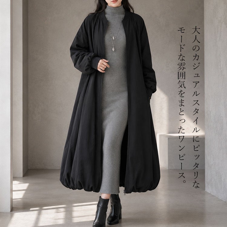大きいサイズ レディース 袖タックロングMA-1ワンピース　nw-23037