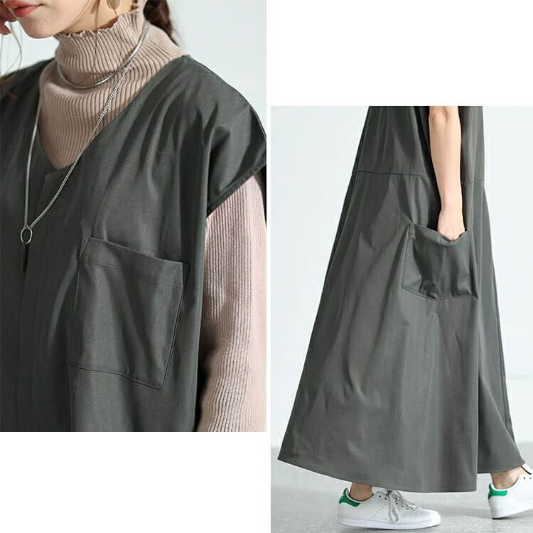 大きいサイズ レディース サイドポケット付きフレンチスリーブワンピース　nw-23036