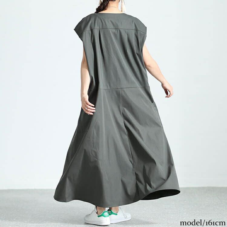 大きいサイズ レディース サイドポケット付きフレンチスリーブワンピース　nw-23036