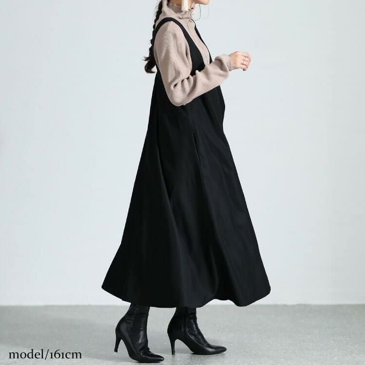 大きいサイズ レディース フレアジャンパースカート　nw-23034 ブラック