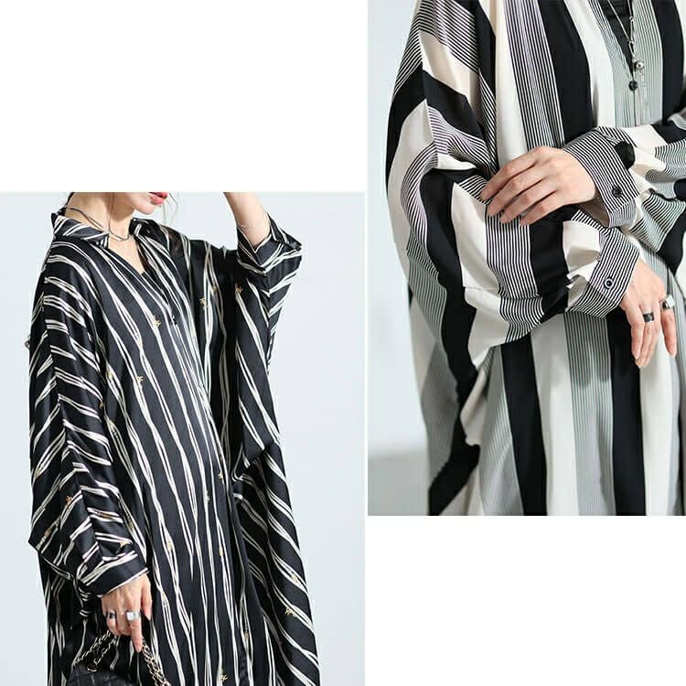 大きいサイズ レディース ストライプ柄ドルマンシャツチュニック　nw-23033 【メール便可】