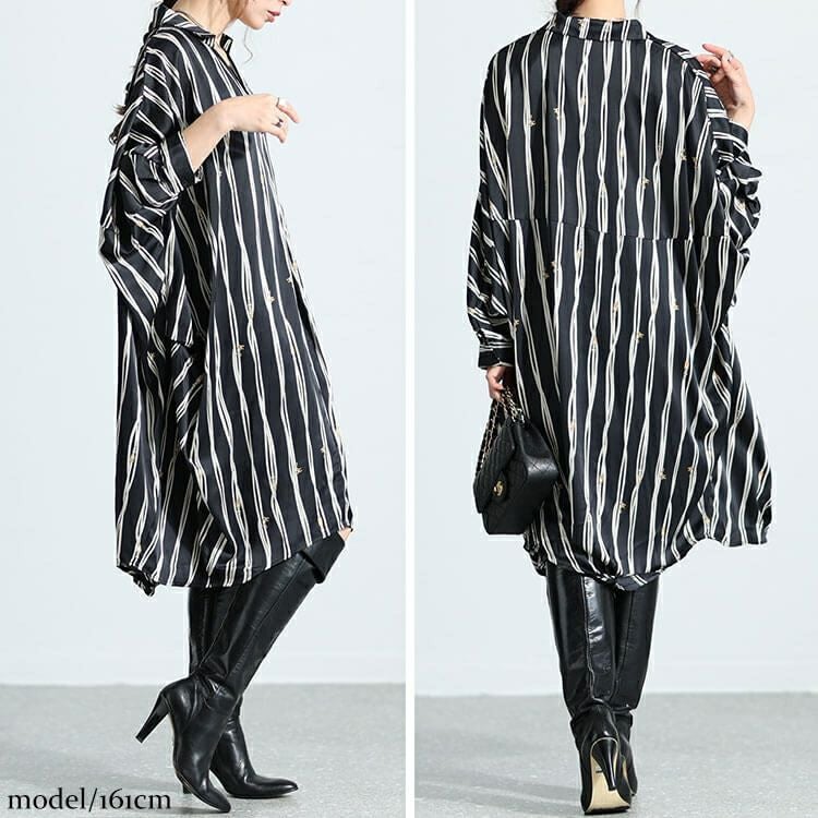 大きいサイズ レディース ストライプ柄ドルマンシャツチュニック　nw-23033 【メール便可】