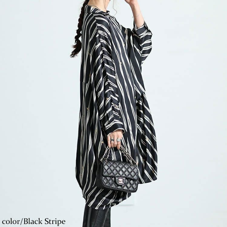 大きいサイズ レディース ストライプ柄ドルマンシャツチュニック　nw-23033 【メール便可】