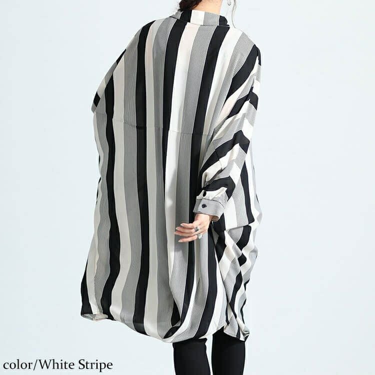 大きいサイズ レディース ストライプ柄ドルマンシャツチュニック　nw-23033 【メール便可】